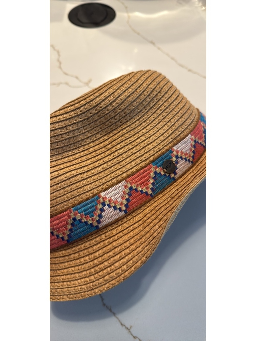 Roxy "Sentimiento" women straw sun hat in size M/L, woven natural Straw Texture
